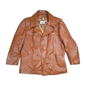 Vtg 1970s Cresco Men Brown Tan Leather Jacket 46 Workwear Western Cowboy Starsky